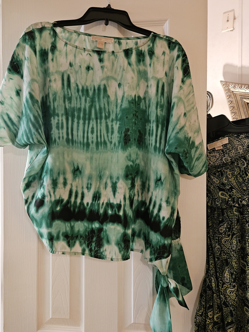 Michael Kors Green Tie-Dye Side-Tie Blouse